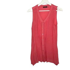 Fylo London Button Up Tank Top Size SP Coral Pleated V Neck‎ Travel Vacay Resort